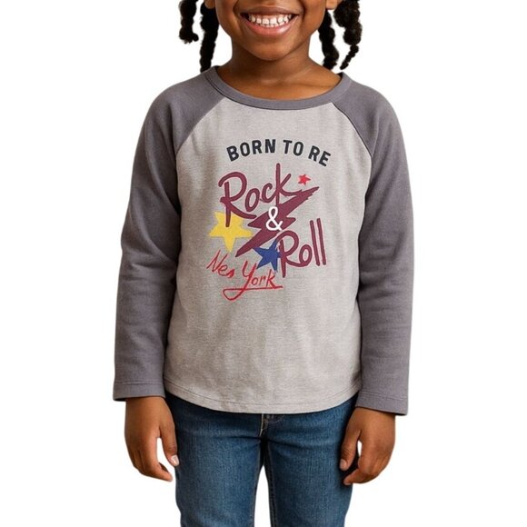 Satin Flowers Size 10/12 Top Girls Graphic Born To Be Rock & Roll New York - Picture 1 of 5